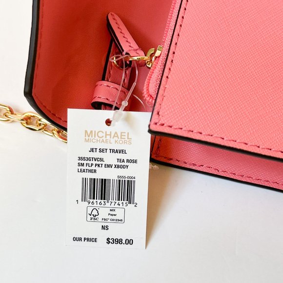 Michael Kors Jet Set Travel Small Envelope Crossbody Bag Wallet Clutch Tea Rose - Picture 8 of 11